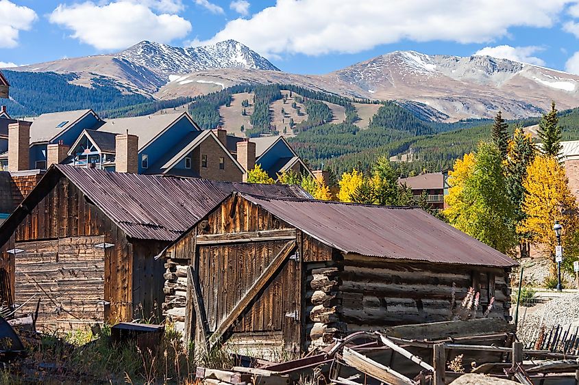 Log cabins and modern condos in Breckenridge, Colorado.