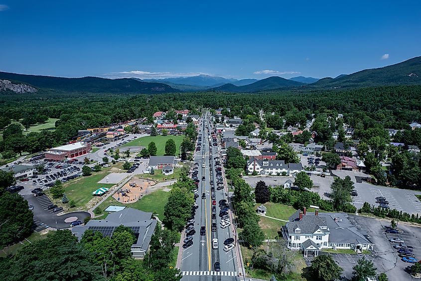 Aerial view of North Conway, New Hampshire in summer