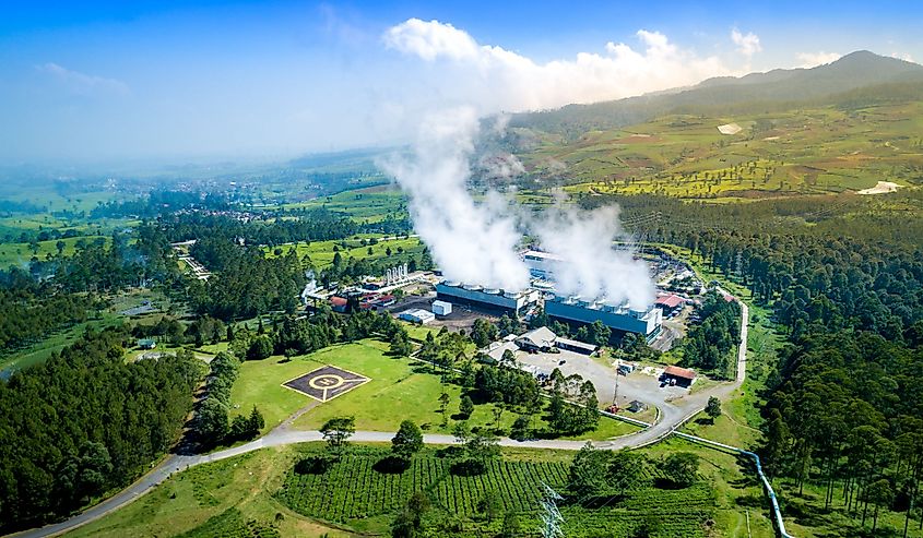 Aerial View of Wayang Windu Geothermal Power Plant, Bandung, Pangalengan West Java Indonesia