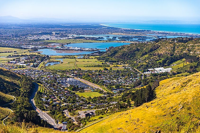 Christchurch city as seen from the gondola summit, new zealand south island