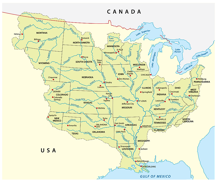 Mississippi River drainage basin map