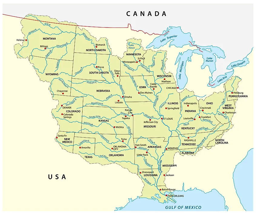 Mississippi River drainage basin map