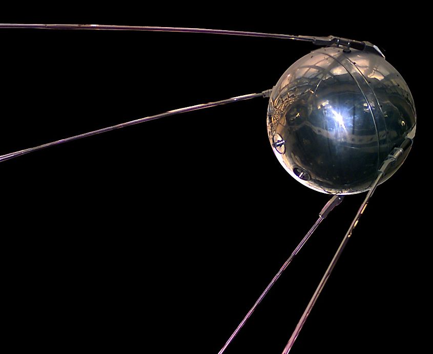 A replica of Sputnik 1, the first artificial satellite launched into space.