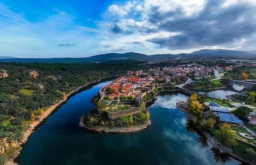 Aerial view of Buitrago del Lozoya, Madrid, Spain.