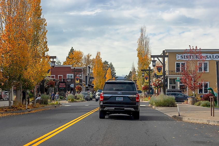 Fall colors in downtown Sisters, Oregon