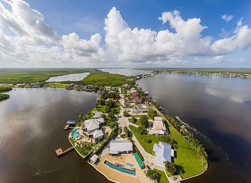 Aerial drone photo Matlacha Florida residential island.