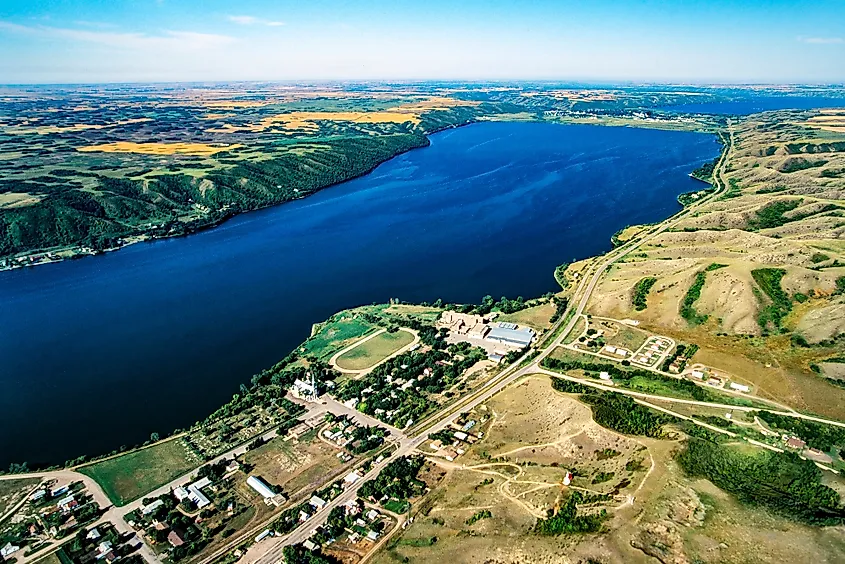 Aerial of Mission Lake, Qu'Appelle Valley, Saskatchewan, Canada