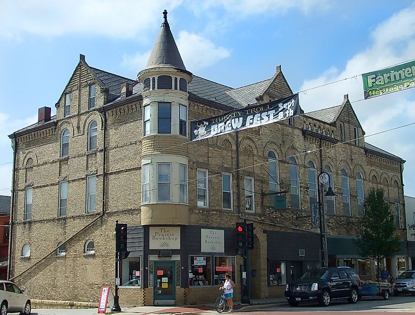 Historic buildings in downtown Mount Horeb, Wisconsin.