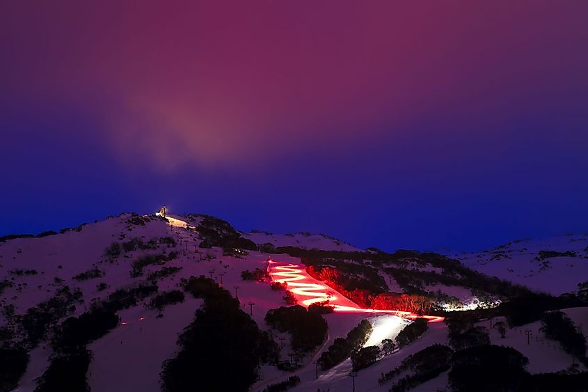Night Lightning Skiing at Thredbo ski resort