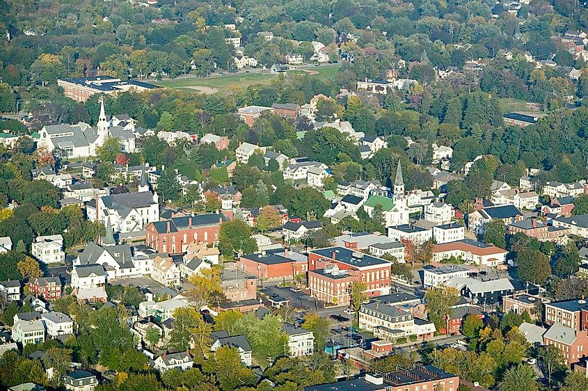 Aerial view of the Saco main street in Maine