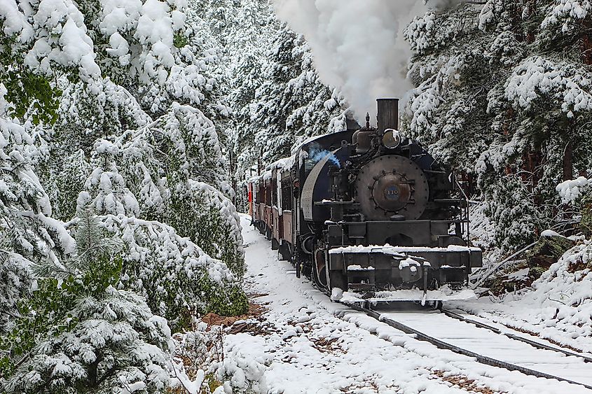 Black Hills Central morning train heads to Keystone behind articulated mallet No. 110. jrpoland40 via Flickr.