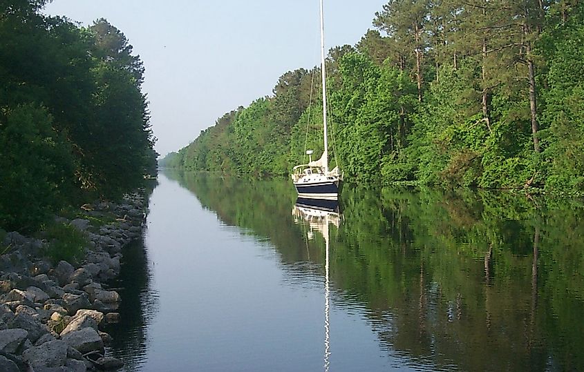 A sailboat on the Great Dismal Swamp Canal.