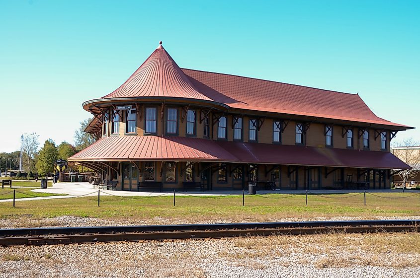 The historical train depot in Mount Airy, North Carolina.