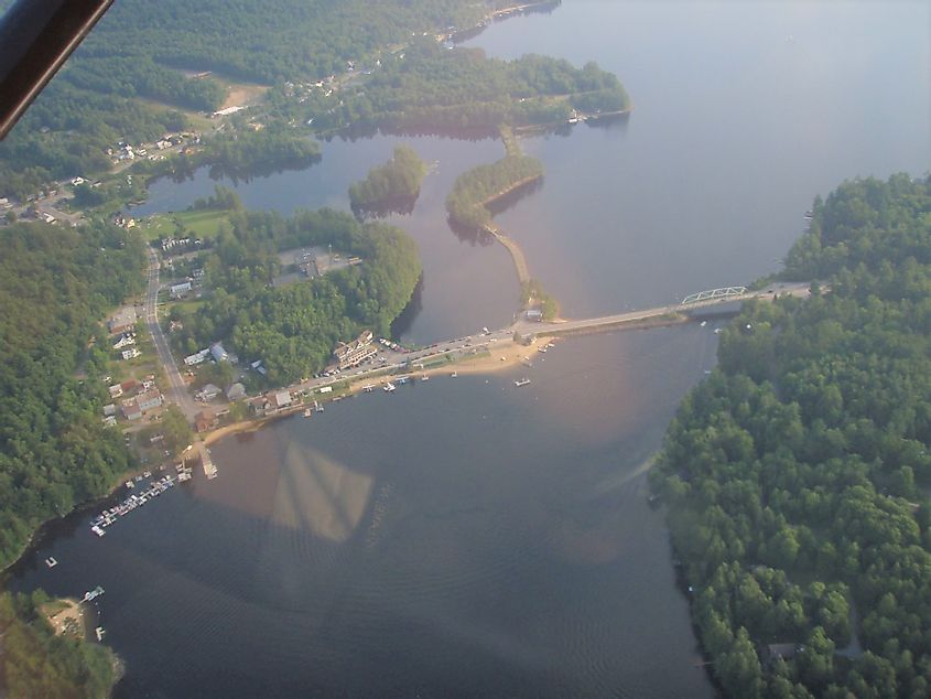 View of the town of Long Lake, New York, from the airplane