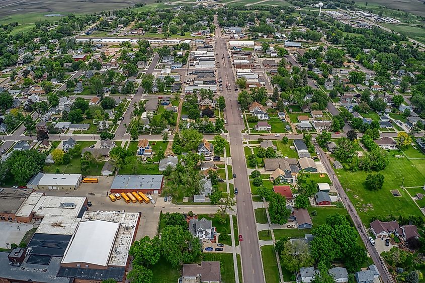 Aerial View of the Distant Sioux Falls Suburb of Lennox, South Dakota.