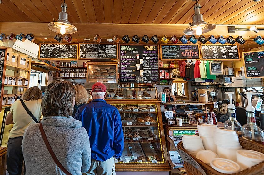 Customers are lined up at a well-known Bakery Shop in Woods Hole, Massachusetts