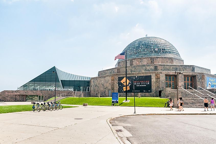 Adler Planetarium, is a public museum dedicated to the study of astronomy and astrophysics, located at the shore of Lake Michigan in Chicago