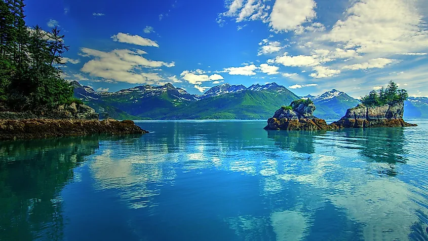 Prince William Sound on the Gulf of Alaska, where glacial rivers empty into the sea.