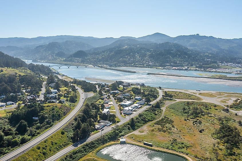 Aerial view of Gold Beach, Oregon.