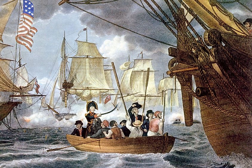 The Battle of Lake Erie, Commodore Perry transfering his flag from the Lawrence to the Niagara, 1813