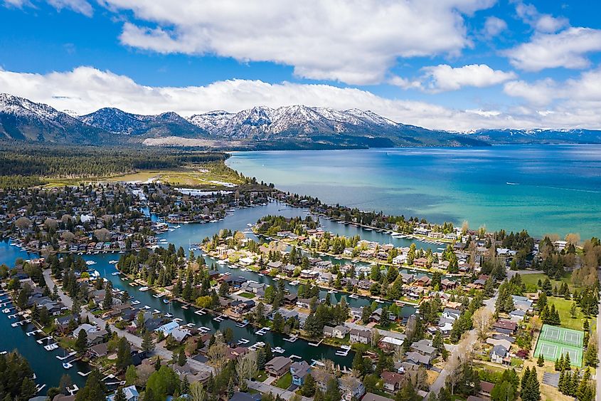 South Lake Tahoe Keys in Summer on Sunny Day with Clear Waters