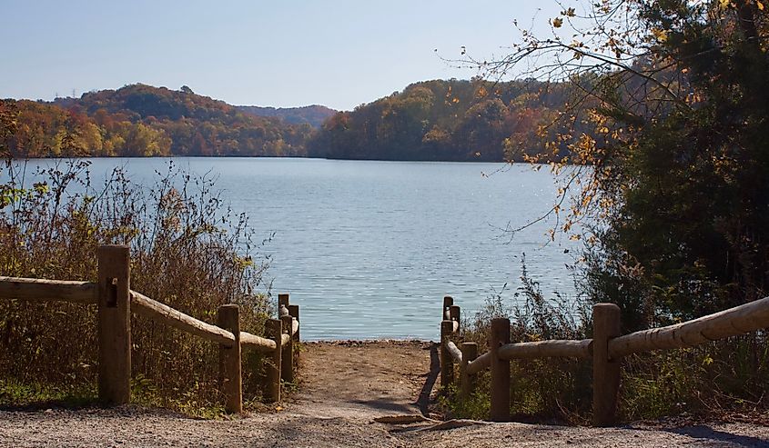 Walkway to the water's edge at Radnor Lake State Park.