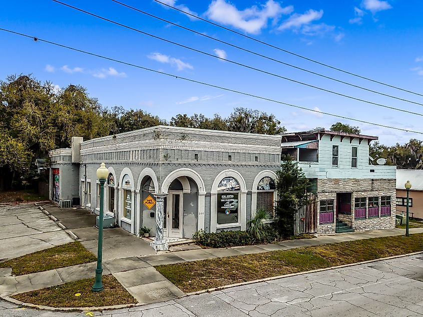 Exterior of a small business building in Crescent City, Florida.