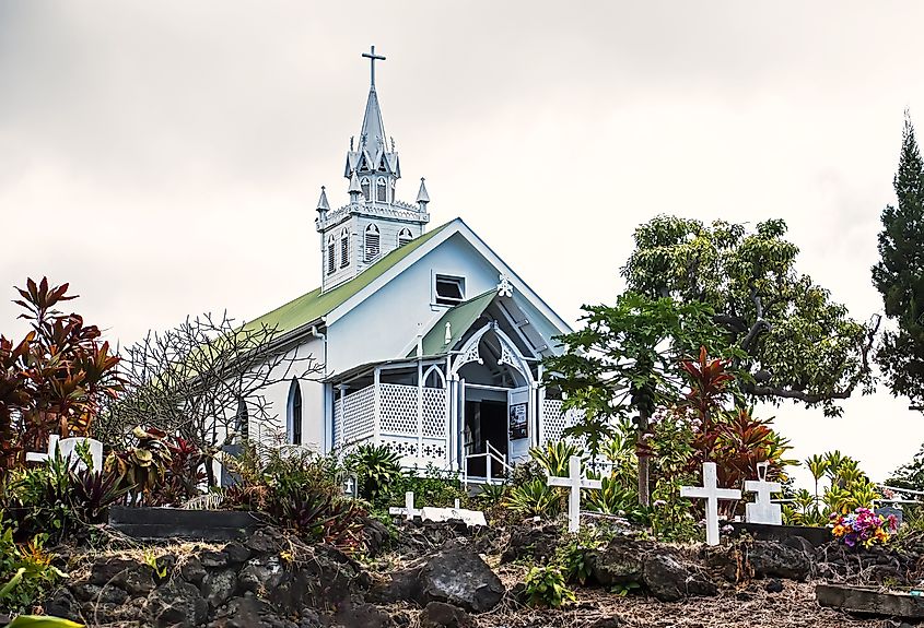 St. Benedict’s Catholic Church in Honaunau, Hawaii, also known as the Painted Church