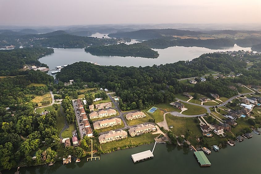 Aerial view of Boone Lake in Johnson City, Tennessee.