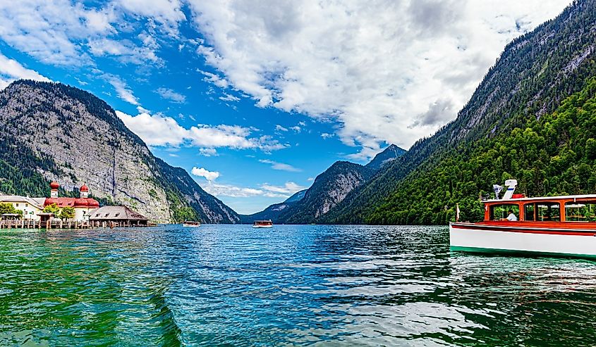 Lake Königssee near the Berchtesgaden Alps, Bavaria, Germany.