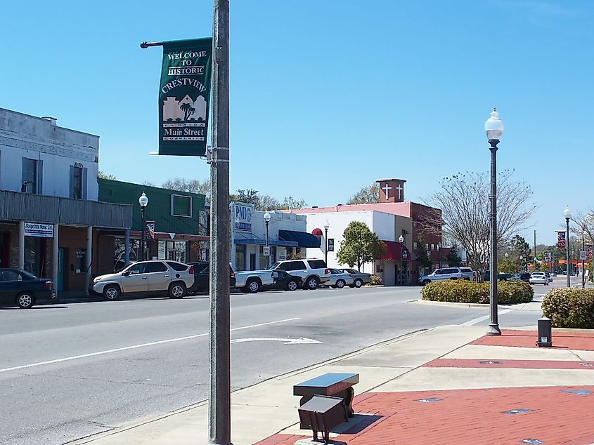 Downtown buildings in the town of Crestview, Florida.