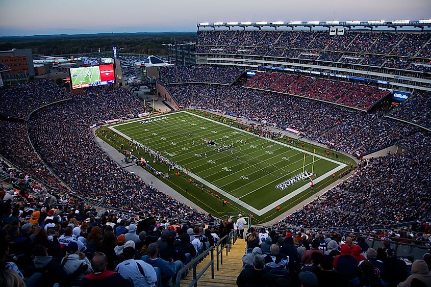 Elevated view of Gillette Stadium in Foxborough, Massachusetts