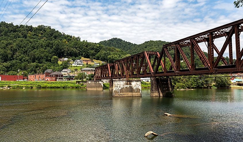 Gauley Bridge, West Virginia - 6 August, 2017: Bridges cross the Gauley River on a summer day on 6 August, 2017 in this small West Virginia town.