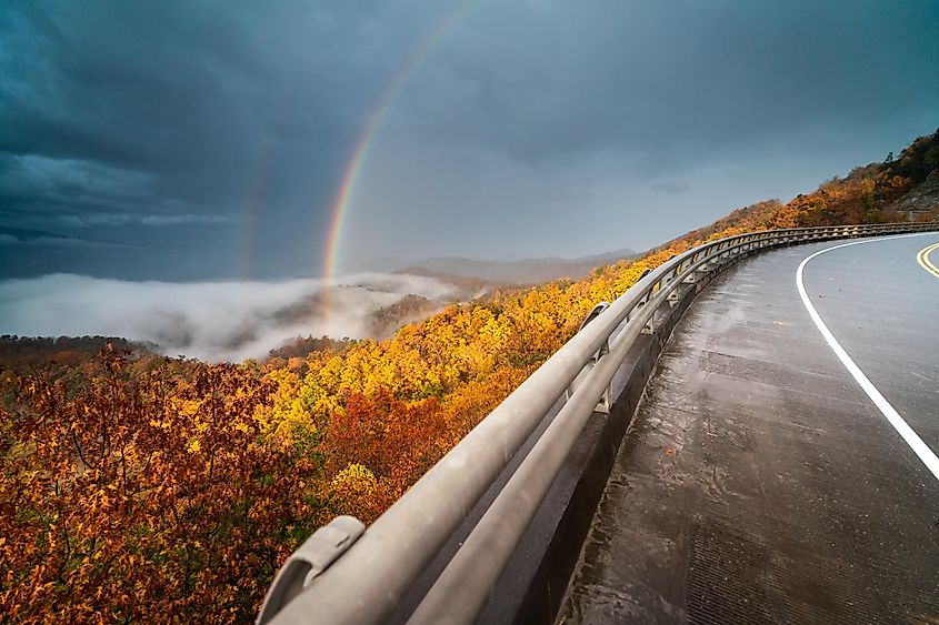 Gorgeous rainbow on an autumn day along the Foothills Parkway in Wears Valley in the Great Smoky Mountain National Park.