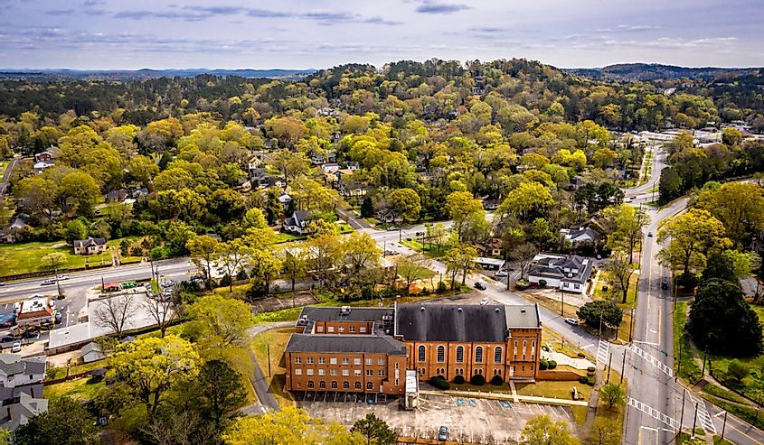 Aerial view of the main downtown street in the city of Rome Georgia