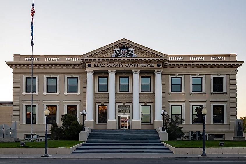 Afternoon view of the Elko County Courthouse in Elko, Nevada