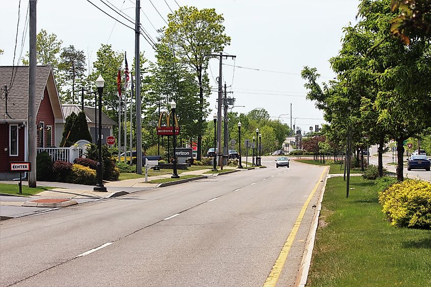 View of Dunning Street from the Malta Corners roundabout in Malta, New York, near the Adirondack Northway
