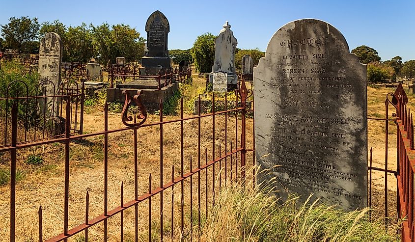 Old cemetery at the hospital in Aradale in the city of Ararat, Victoria, Australia.