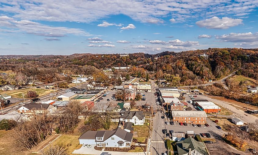 Aerial view of Lynchburg, Tennessee.