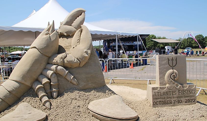 Sand Sculpture of lobster at the Seafood Festival in Ninigret Park, Charlestown, RI.