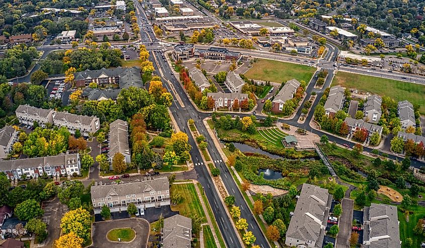 Aerial View of the Twin Cities Suburb of Brooklyn Park, Minnesota