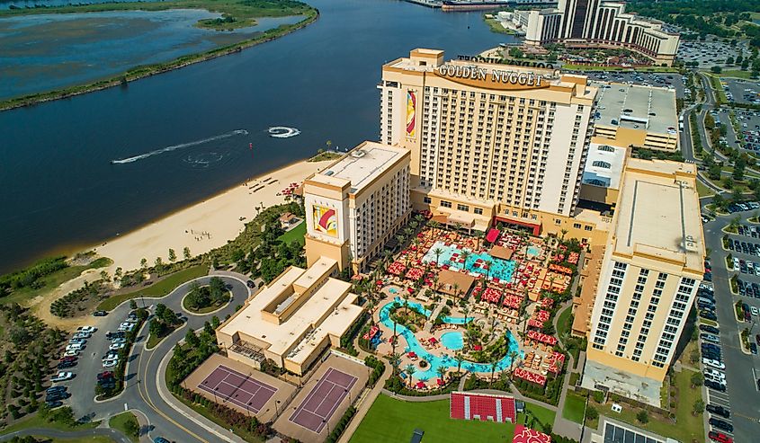 Aerial drone photo Golden Nugget Casino Resort Lake Charles Louisiana