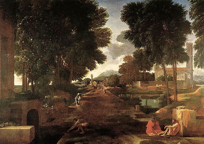 Painting of a Roman Road by Nicolas Poussin.