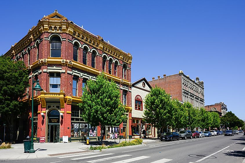 Historic buildings line the downtown area of Port Townsend, Washington