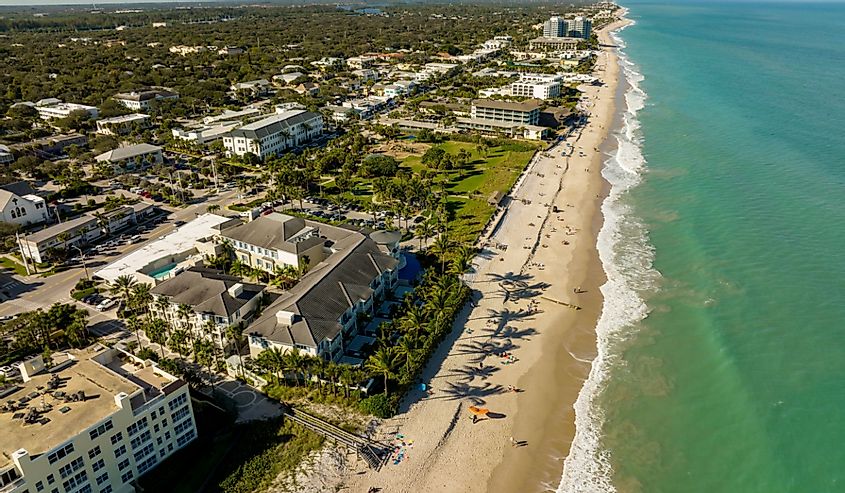 Aerial shot Vero Beach hotels and condominium buildings