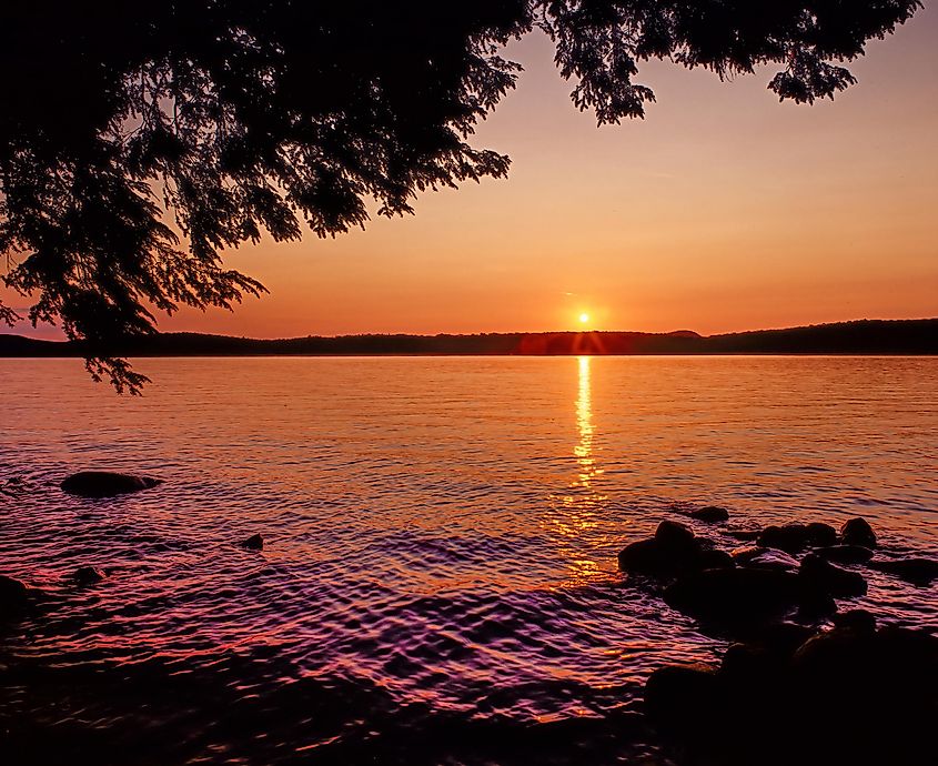 Sunset over Cranberry Lake in the Adirondack Mountains.