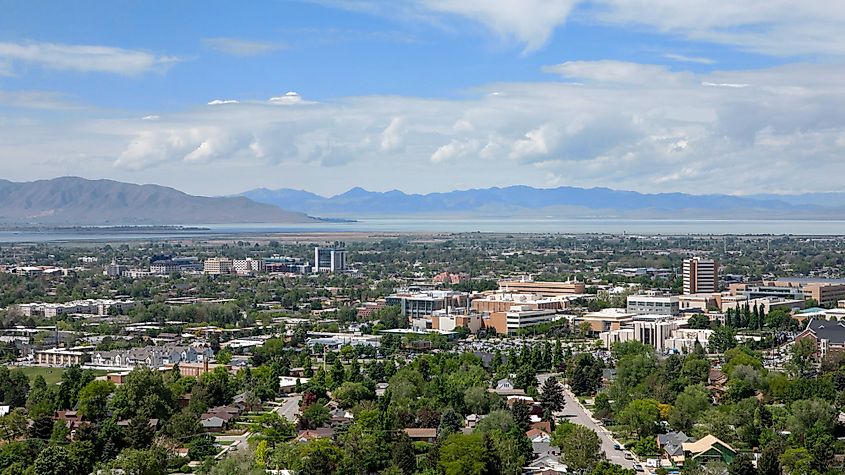 View overlooking Provo towards Utah Lake above Brigham Young University campus