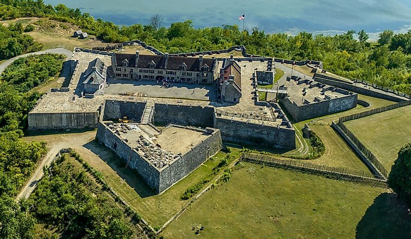 Close up aerial view of Fort Ticonderoga on Lake George