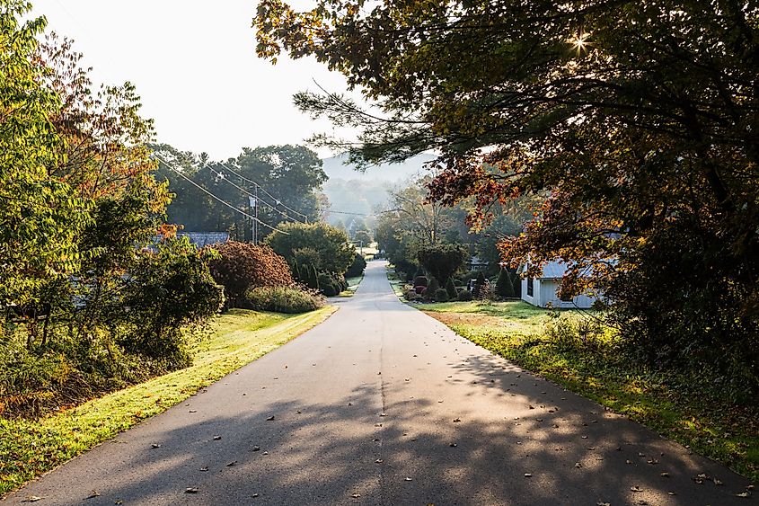 Beautiful autumn street view in Linville, North Carolina