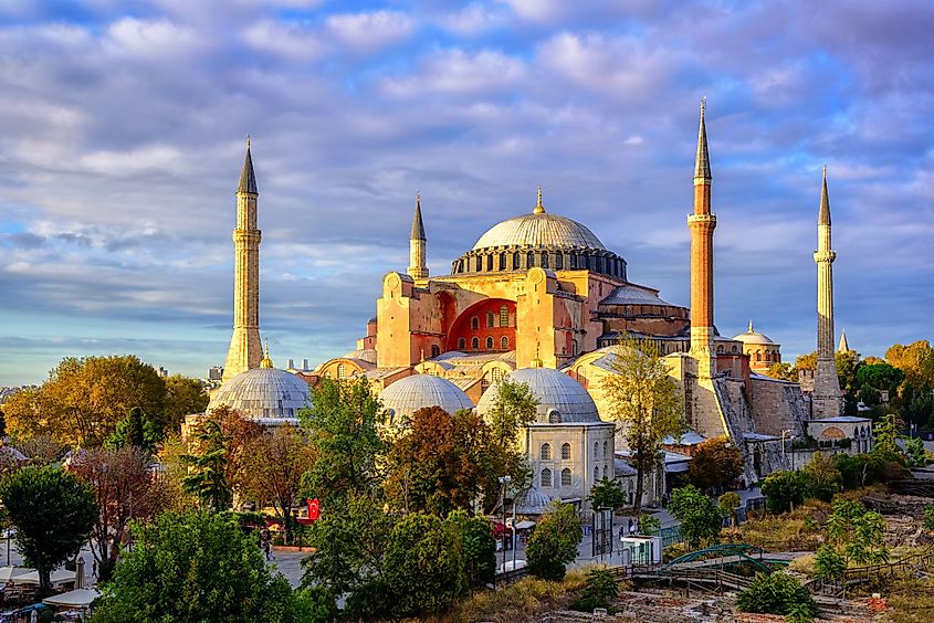 Hagia Sophia domes and minarets in the old town of Istanbul, Turkey